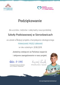 podziękowanie SP Sierosławice